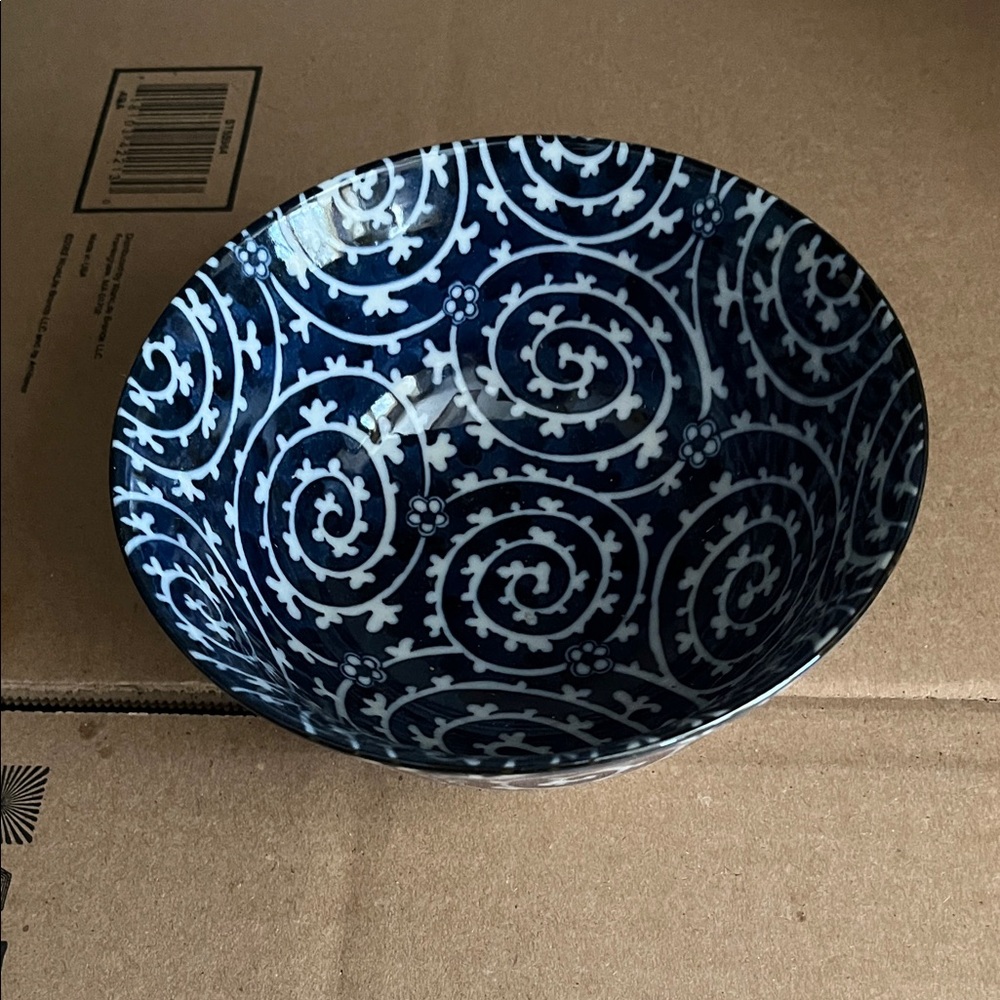 Blue Swirl Decorative Ceramic Bowl Made in Japan circa 1950